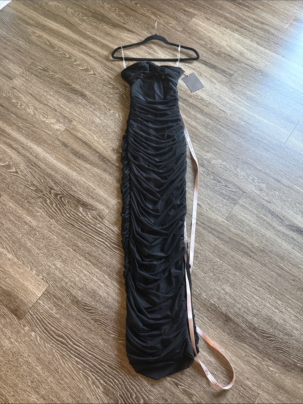 NWT House of CB Black Strapless Ruched Evening Gown